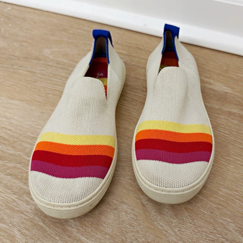 Kid’s ROTHY The Sneaker Pink Candy Stripe Rainbow Slip On Shoes Size 1